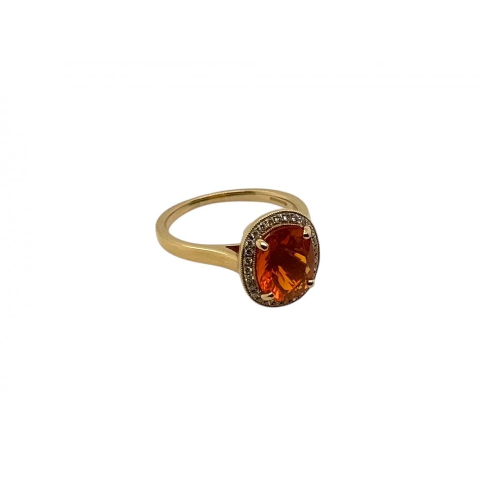 18ct Gold Ladies Fire Opal and Diamond Cluster Ring