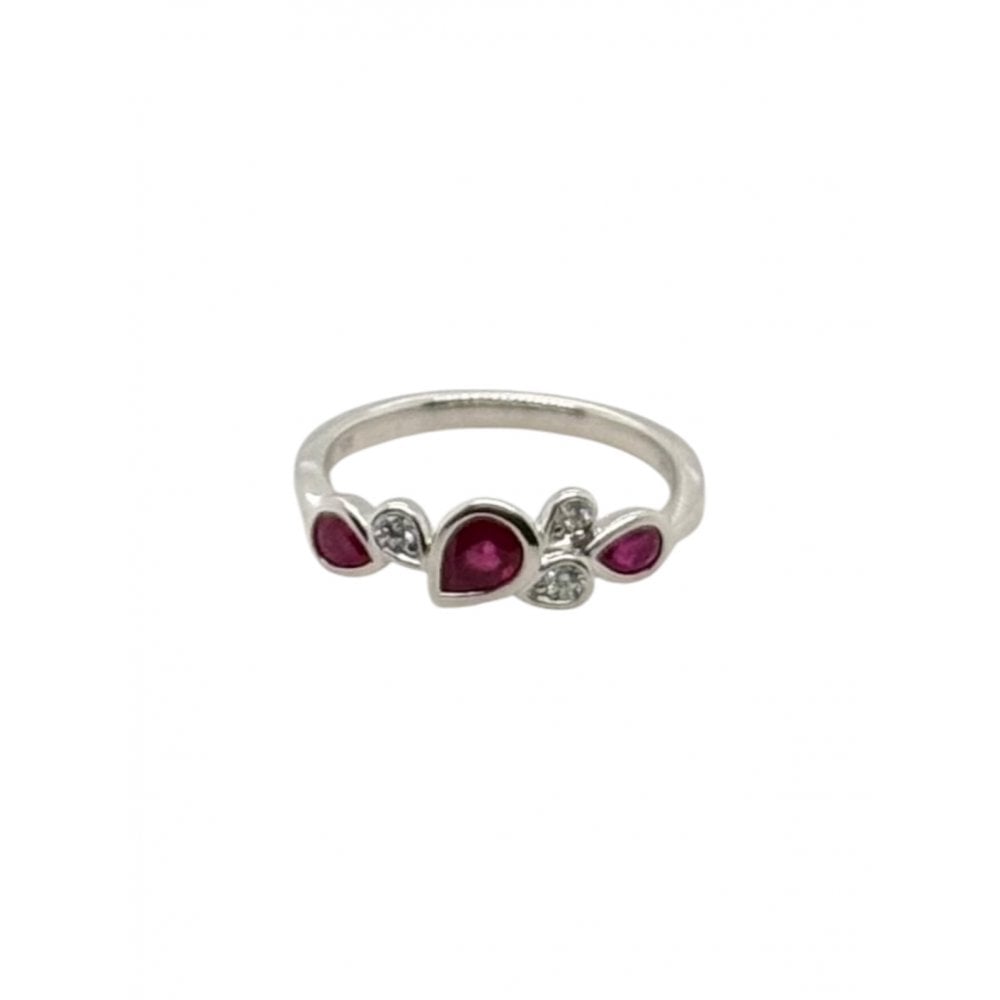 18ct White Gold Ladies Diamond and Ruby Half Eternity Ring