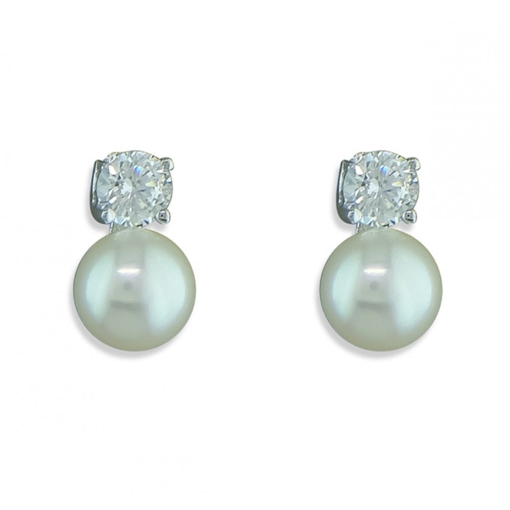 Sterling Silver Freshwater Pearl & Cubic Zirconia Stud Earrings