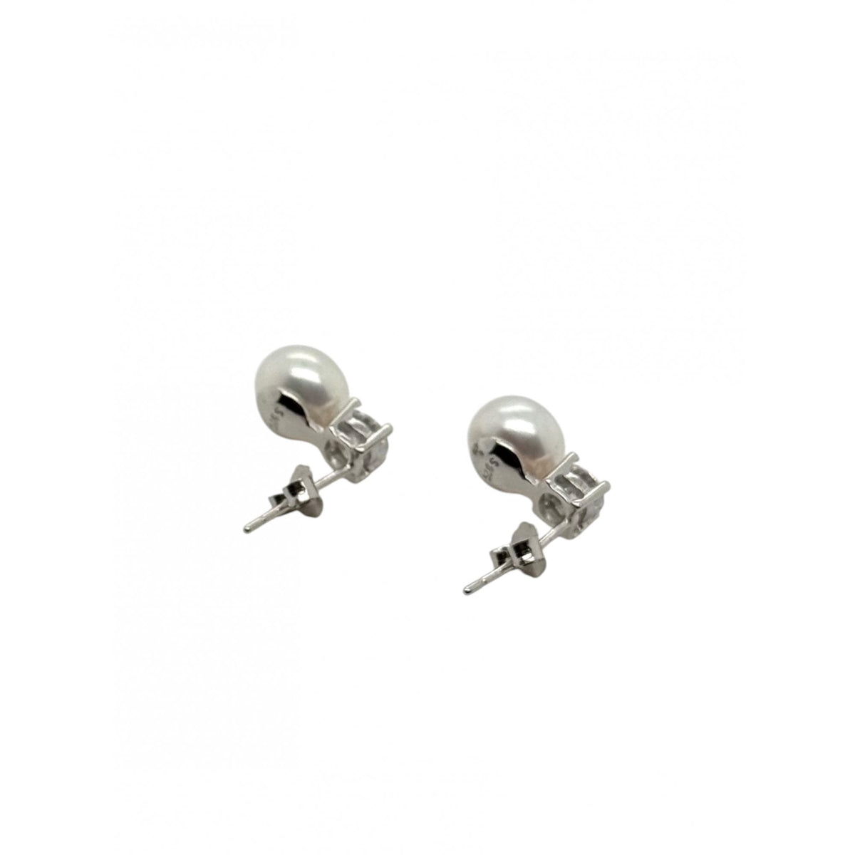 Sterling Silver Freshwater Pearl & Cubic Zirconia Stud Earrings