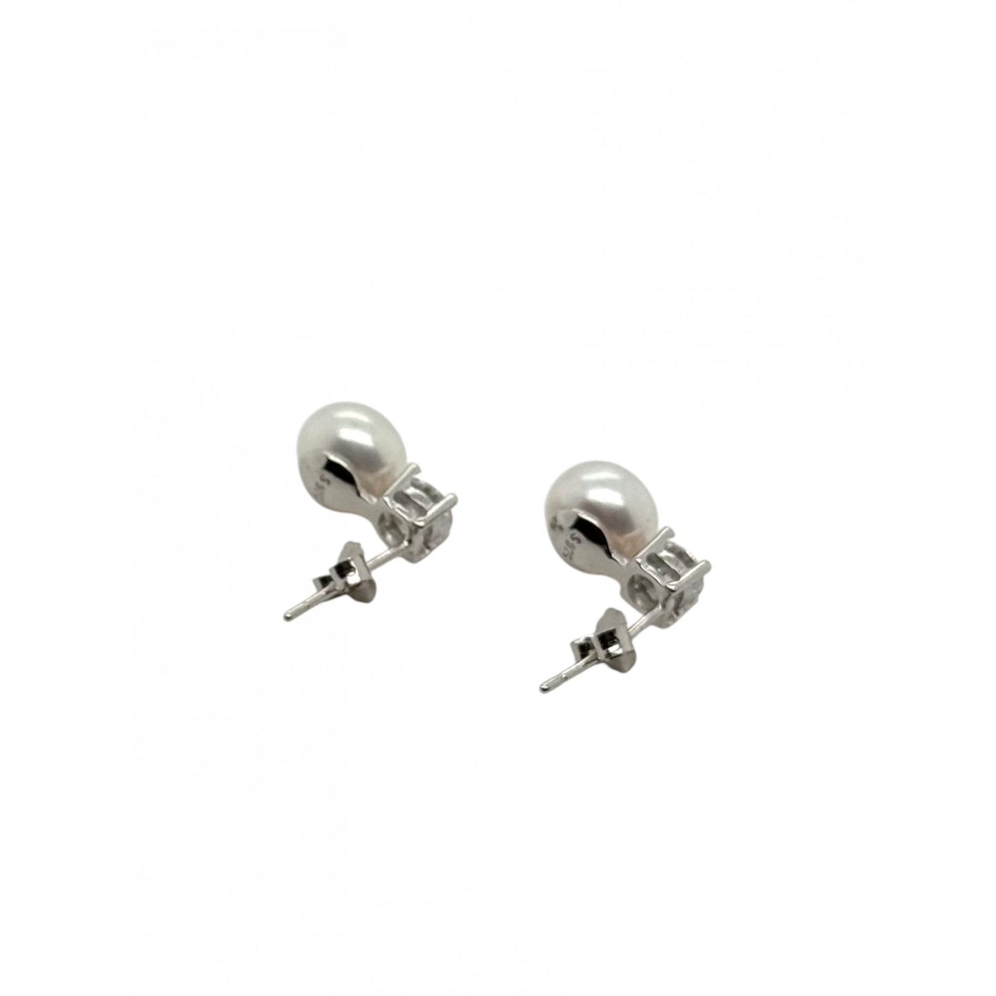 Sterling Silver Freshwater Pearl & Cubic Zirconia Stud Earrings