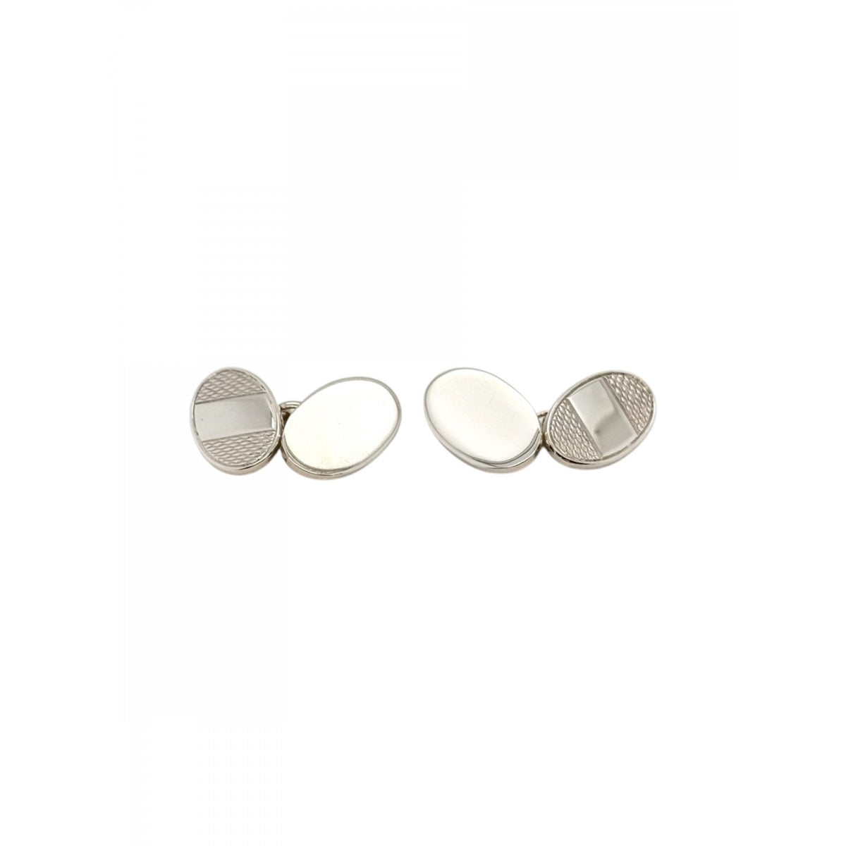 Sterling Silver Gents Half Engine Turned Cufflinks with Chain.
