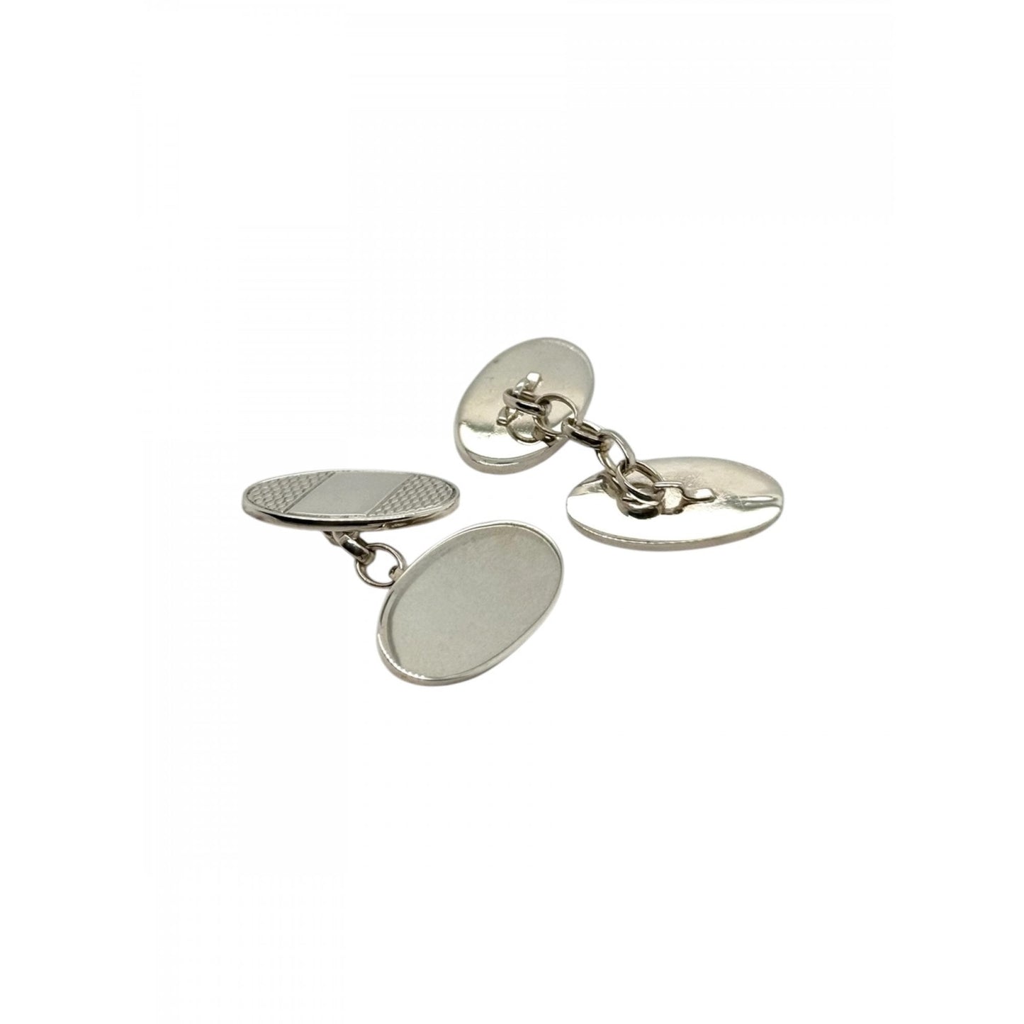 Sterling Silver Gents Half Engine Turned Cufflinks with Chain.