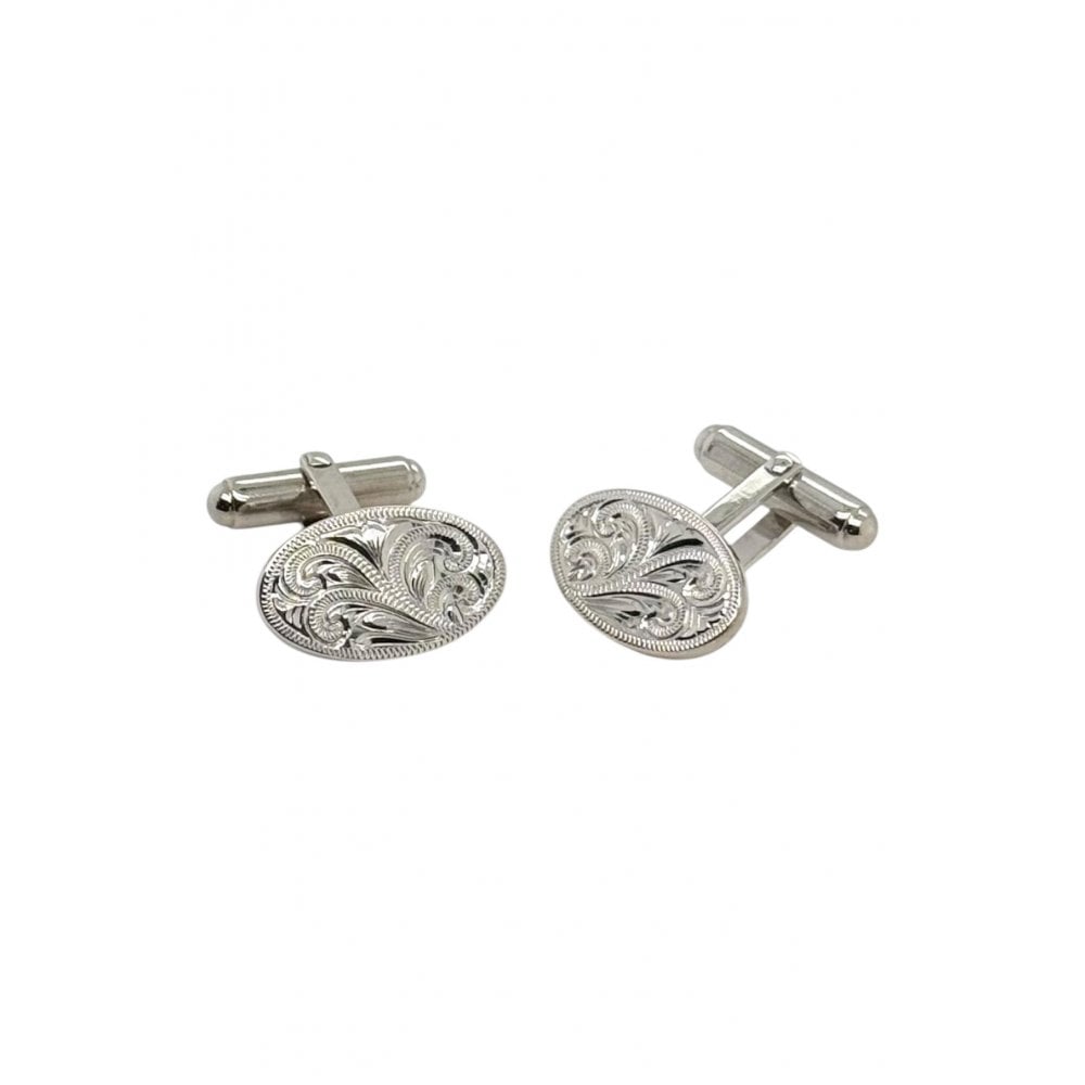 Sterling Silver Gents Engraved Oval Cufflinks with Swivel