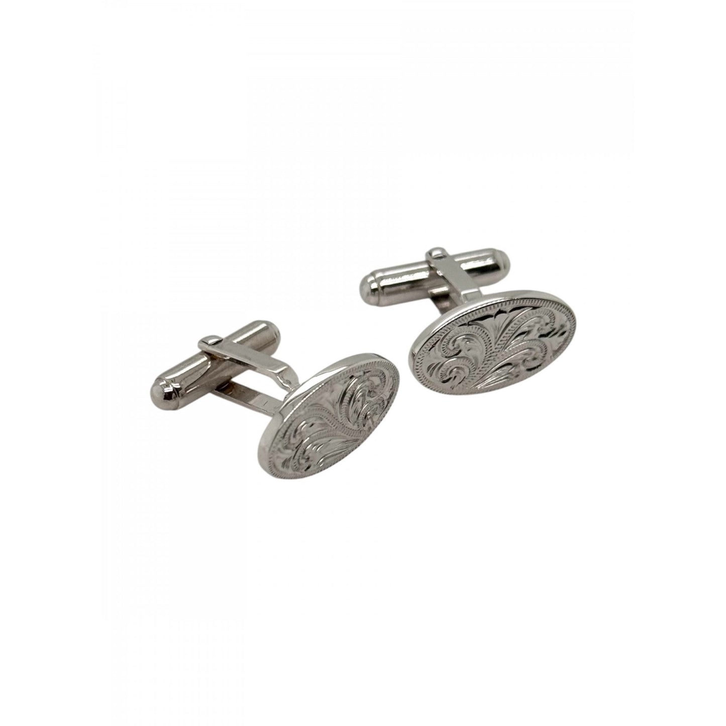 Sterling Silver Gents Engraved Oval Cufflinks with Swivel