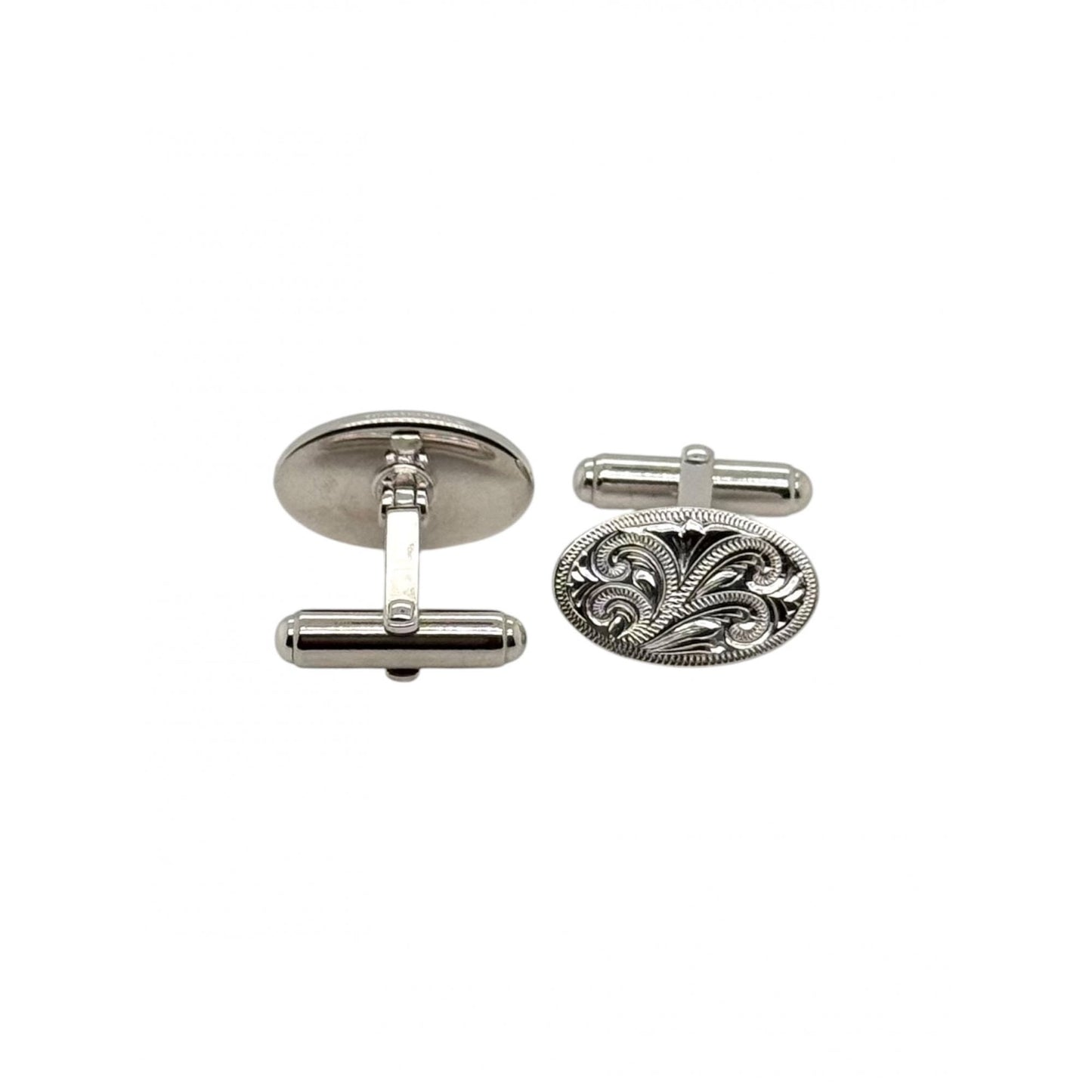 Sterling Silver Gents Engraved Oval Cufflinks with Swivel