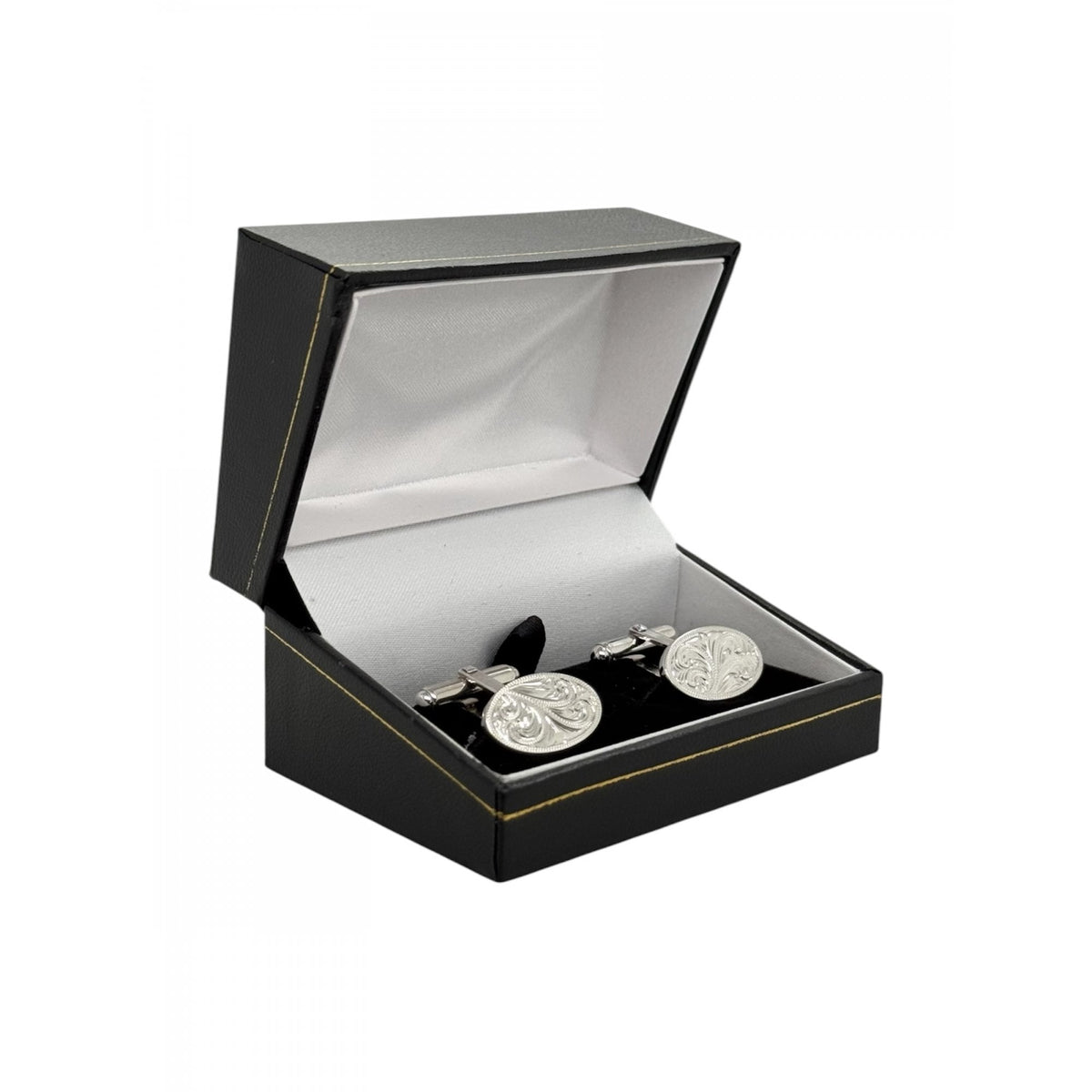 Sterling Silver Gents Engraved Oval Cufflinks with Swivel