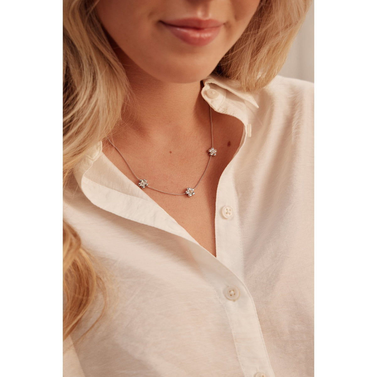 Silver and Gold Nature's Wonder Forget-Me-Not Ladies Necklace 3SNWO960