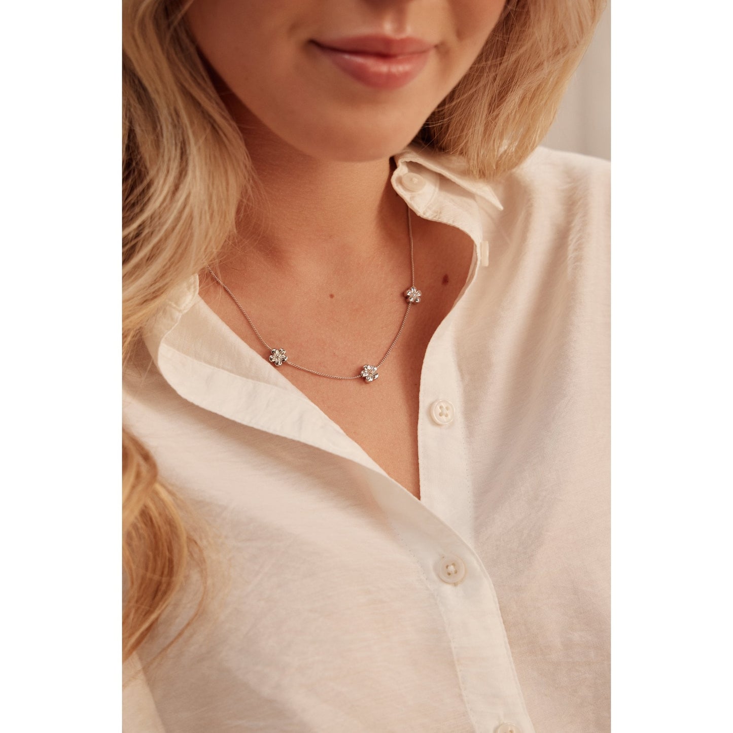 Silver and Gold Nature's Wonder Forget-Me-Not Ladies Necklace 3SNWO960