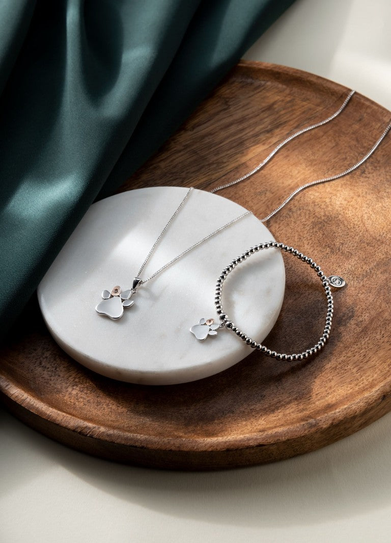 3SPWP0225 Clogau Sterling silver and Gold Ladies Pawprints Pendant with White Topaz