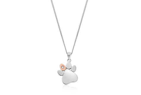 3SPWP0225 Clogau Sterling silver and Gold Ladies Pawprints Pendant with White Topaz