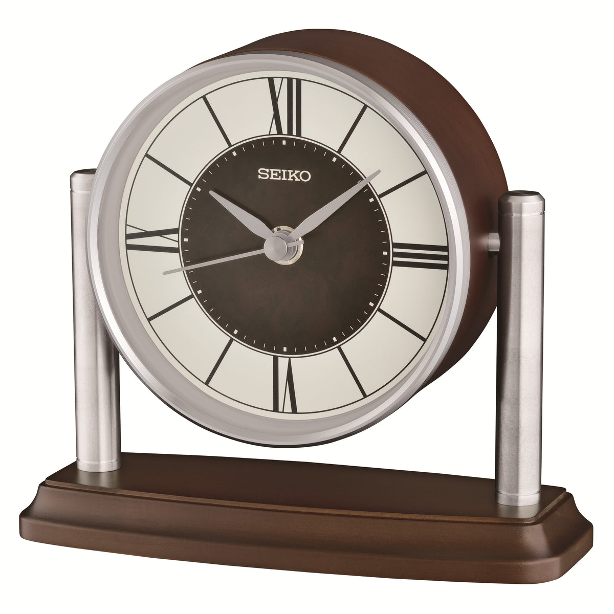 Dark Wooden and Silver Tone Quartz Mantel Clock QXG159B