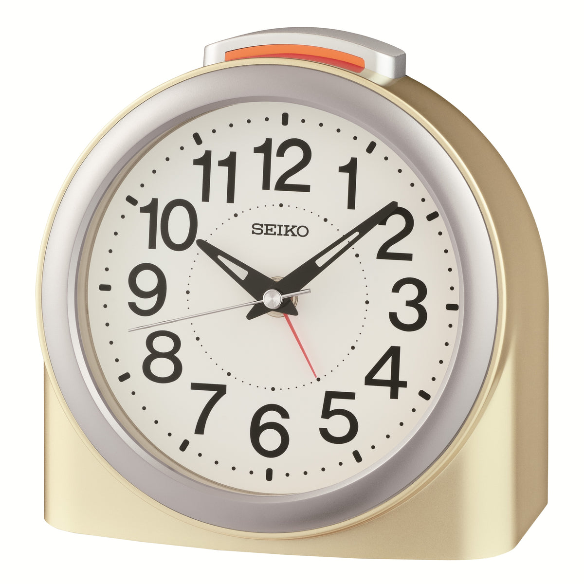 Gold Tone Silent Sweep Bedside Battery Alarm Clock with Light QHE211G