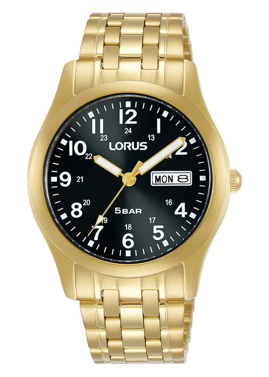 Lorus Gents Gold Tone Stainless Steel Watch on Bracelet with Day and Date 50m Water Resistant RXN76DX9 Main
