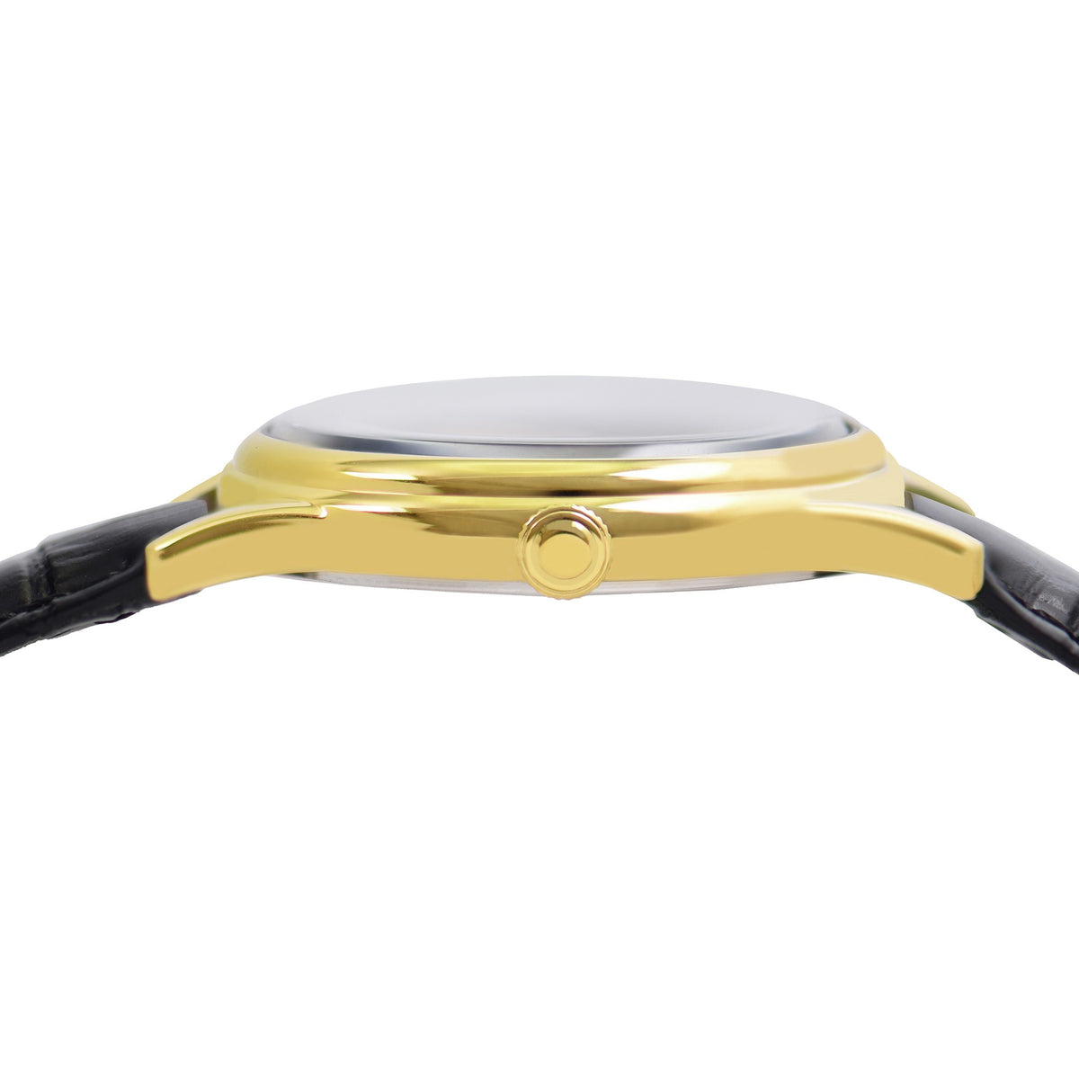 Lorus Gold Tone Battery Watch on Black Leather Strap with Date RS902EX9 Side