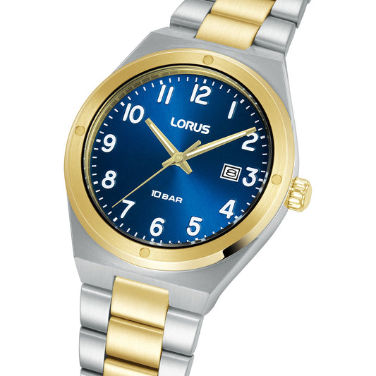 Lorus Gents Two Tone Steel Battery Watch on Bracelet with Date RH968SX9 Blue Dial
