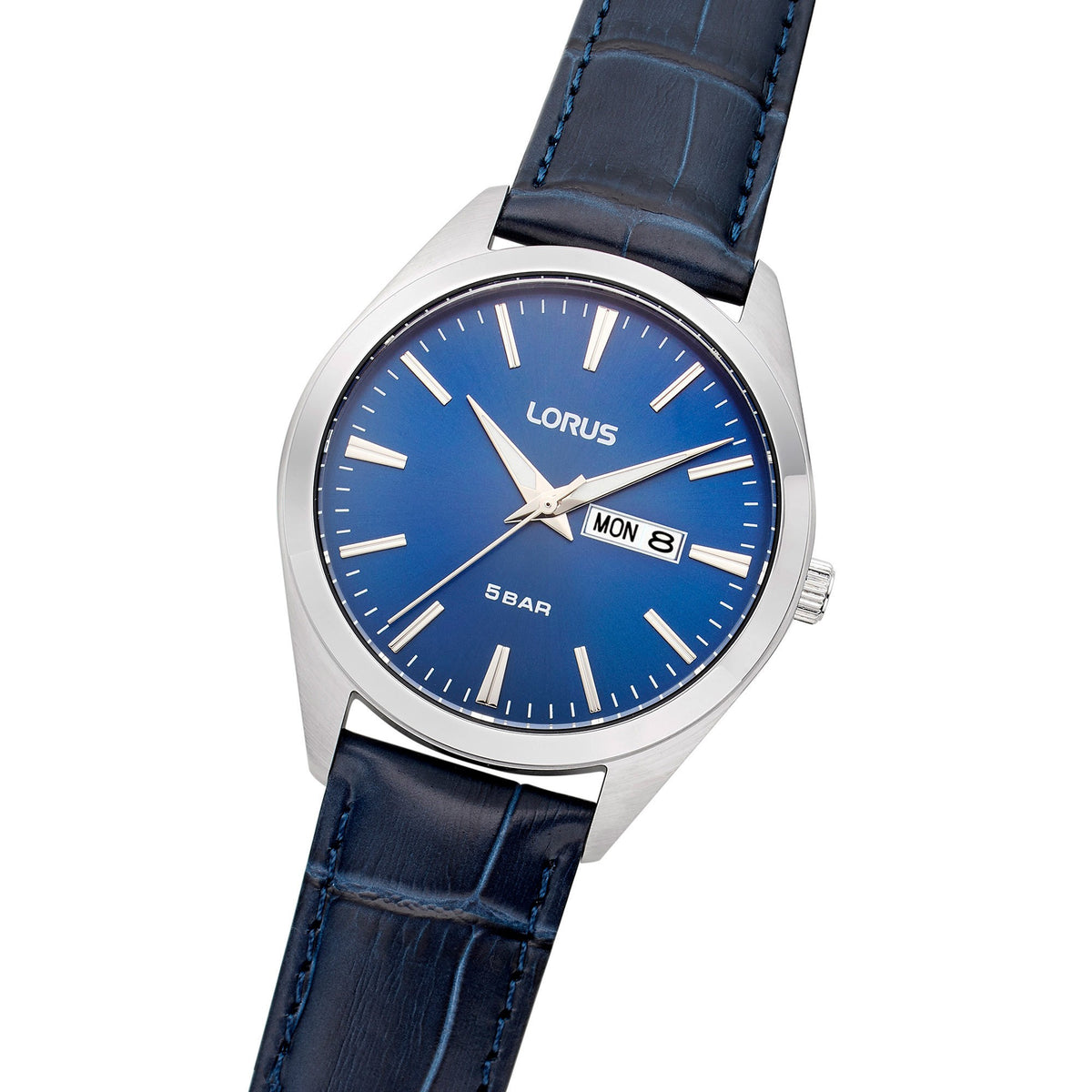 Gents Stainless Steel Quartz Watch On Blue Leather Strap RJ669AX9F Strap