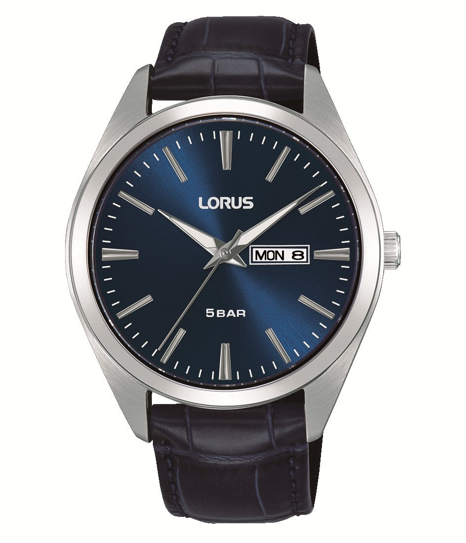 Gents Stainless Steel Quartz Watch On Blue Leather Strap RJ669AX9F Main