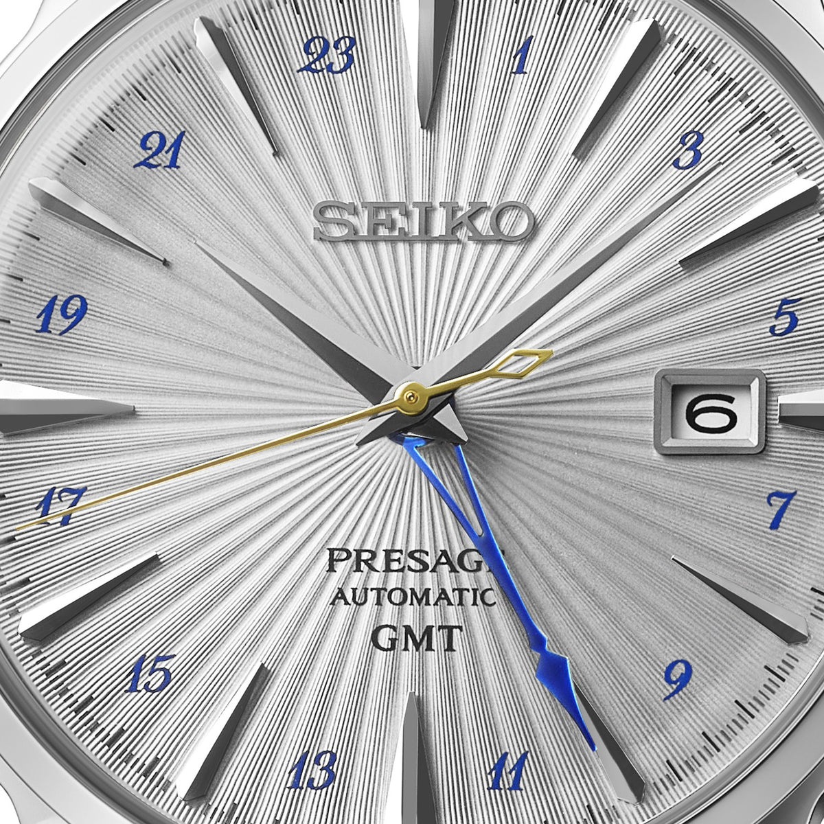Seiko Presage Gents Stainless Steel GMT Automatic Cocktail Watch on Leather Strap 'Silver Bullet' SSK049J1