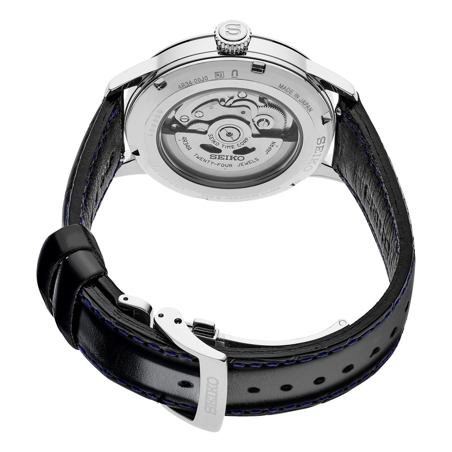 Seiko Presage Gents Stainless Steel GMT Automatic Cocktail Watch on Leather Strap 'Silver Bullet' SSK049J1