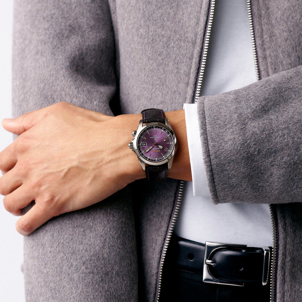 HCB006J1 Seiko Prospex 145th Anniversary 200m Diver's Automatic Limited Edition Watch on Leather Strap with Date in 'Edo Purple' Arm