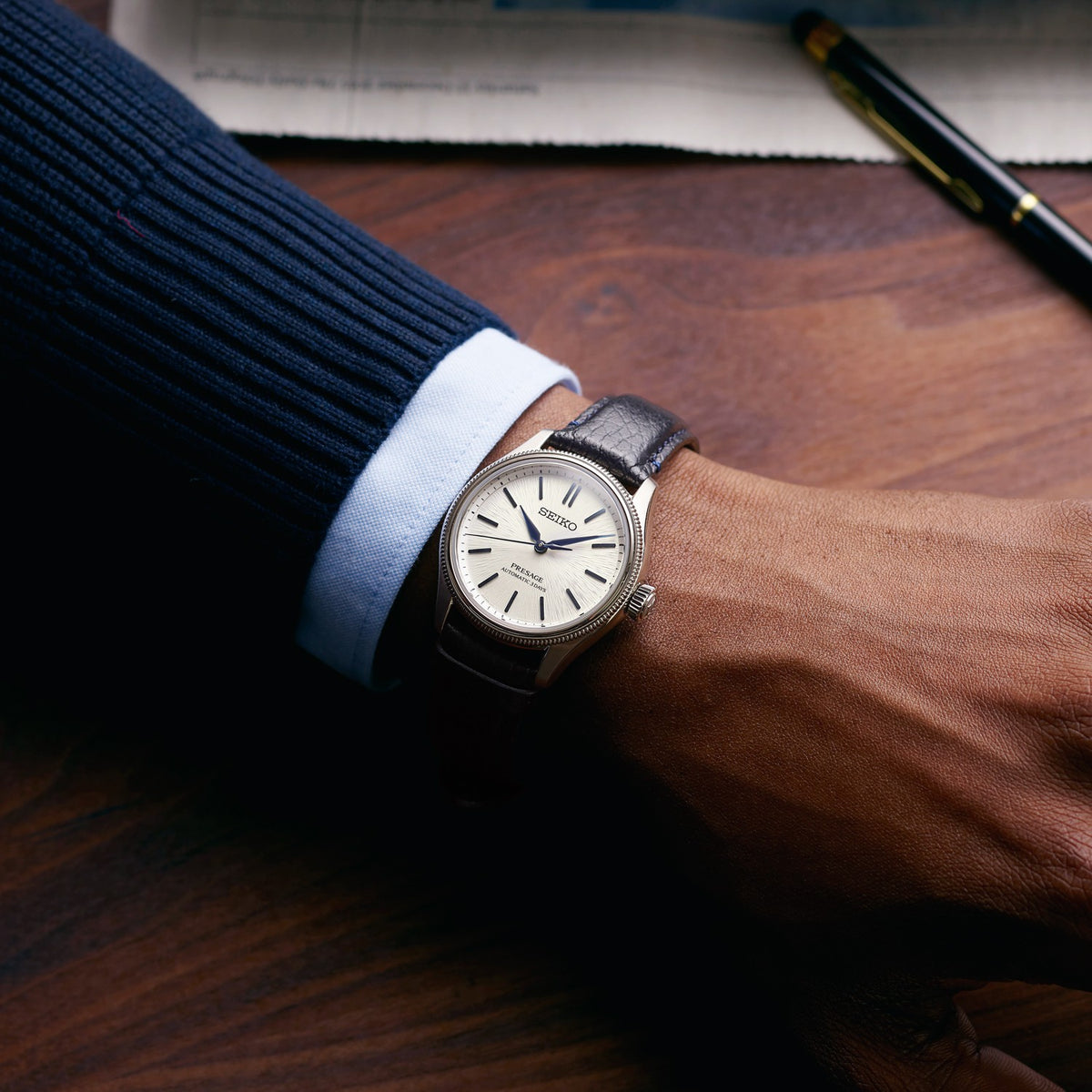 HCC004J1 SEIKO PRESAGE AUTOMATIC WATCH ON LEATHER STRAP LIMITED EDITION CLASSIC SERIES IN SHIRO-NERI WRIST