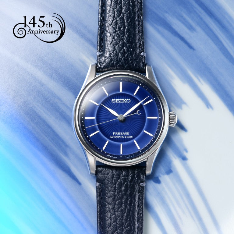 HCC007J1 Seiko Presage Gents Stainless Steel 145th Anniversary Limited Edition “Craftsmanship” Classic Series Arita Porcelain Watch in Ruri blue lifestyle