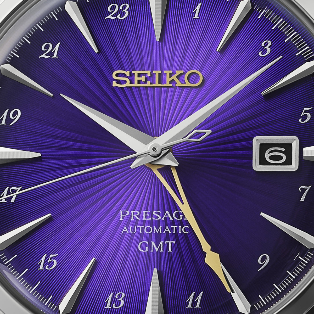 HCB006J1 Seiko Presage Cocktail Time 145th Anniversary Gents Stainless Steel Automatic GMT Limited Edition Watch in Edo Purple Dial