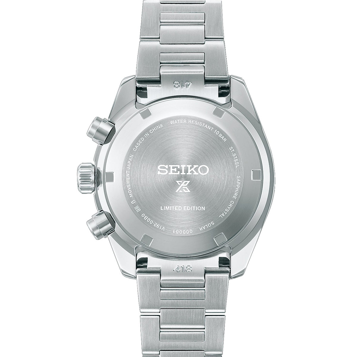 HBJ005P1 Seiko Prospex Gents Stainless Steel 145th Anniversary Speedtimer Solar Chronograph Limited Edition Watch in Edo Purple with Date on Bracelet Back
