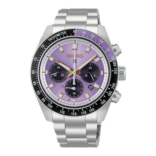 HBJ005P1 Seiko Prospex Gents Stainless Steel 145th Anniversary Speedtimer Solar Chronograph Limited Edition Watch in Edo Purple with Date on Bracelet