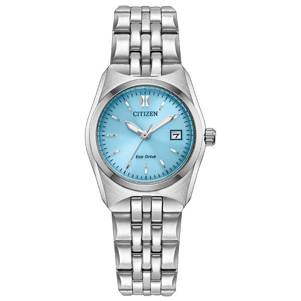 EW2291-51L Citizen Eco-Drive Stainless Steel Ladies Solar Powered Watch on Bracelet with Blue Dial and Date Corso