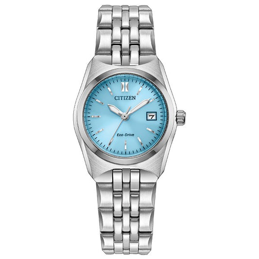 EW2291-51L Citizen Eco-Drive Stainless Steel Ladies Solar Powered Watch on Bracelet with Blue Dial and Date Corso