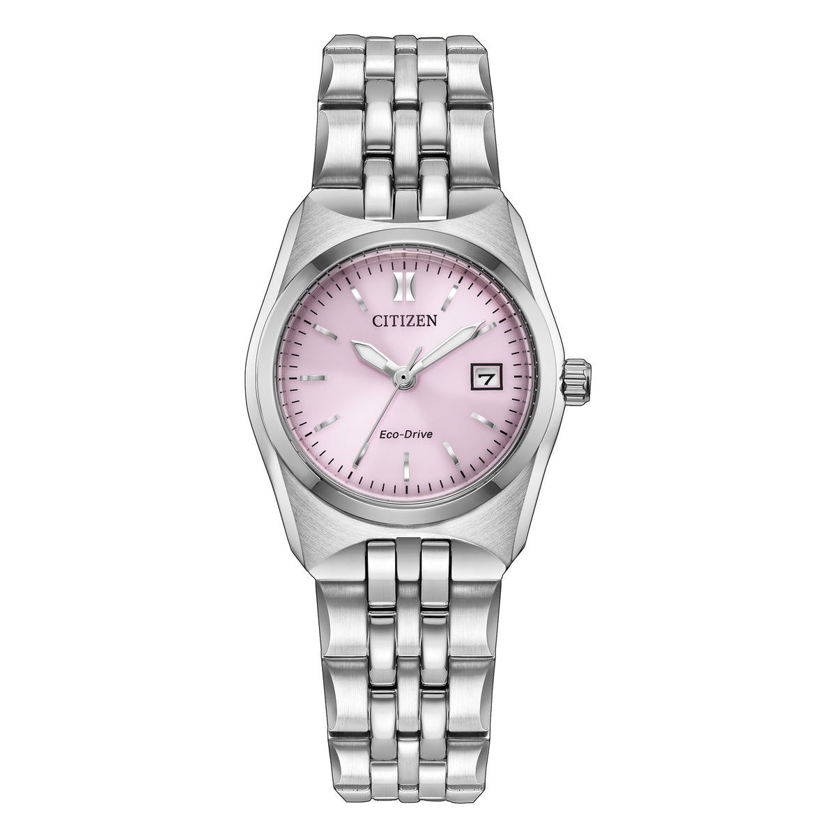 EW2291-51X Citizen Eco-Drive Stainless Steel Ladies Solar Powered Watch on Bracelet with Pink Dial and Date Corso