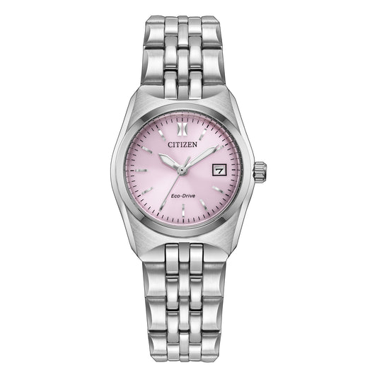 EW2291-51X Citizen Eco-Drive Stainless Steel Ladies Solar Powered Watch on Bracelet with Pink Dial and Date Corso