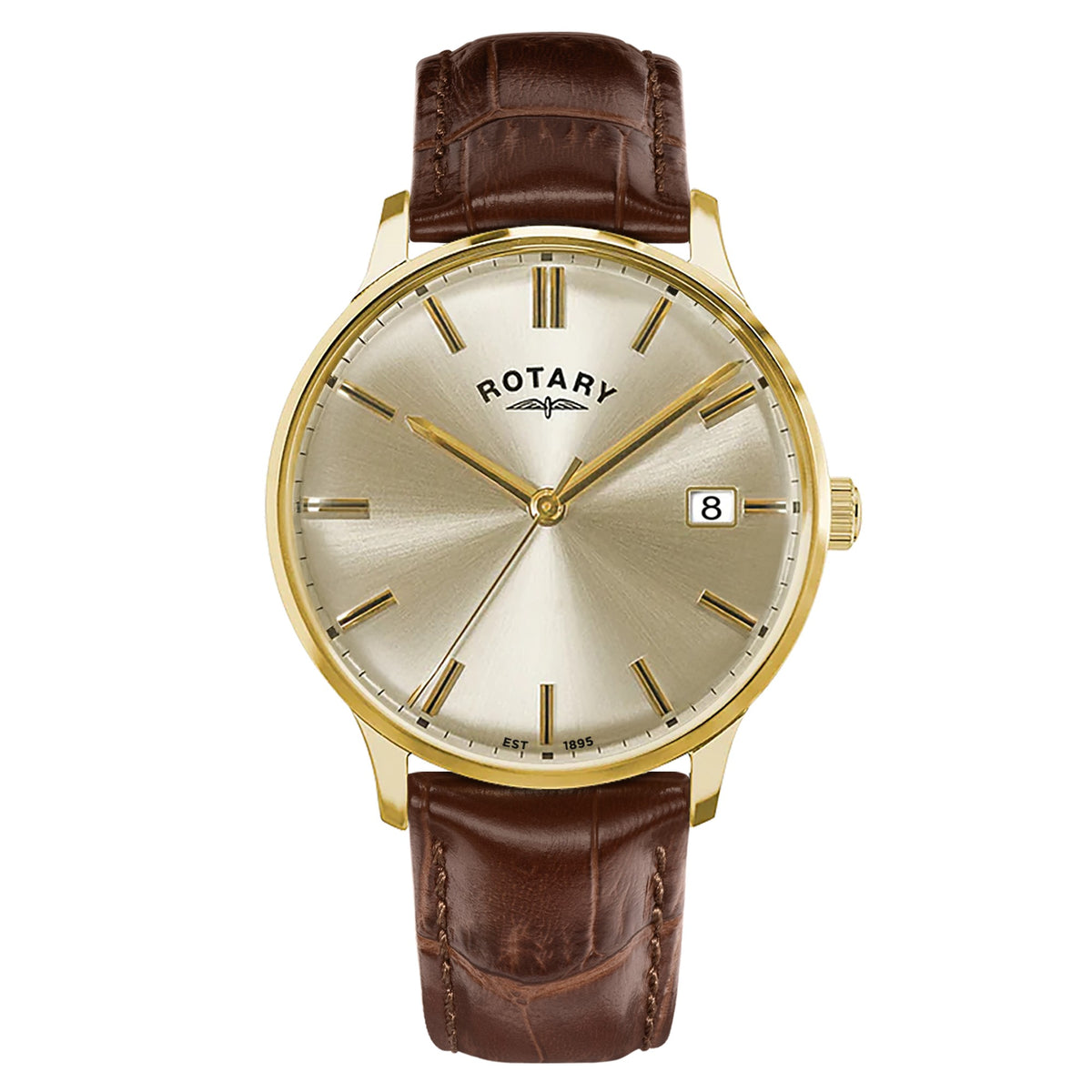 Rotary Gents Gold Tone Watch on Leather Strap with Date and Champagne dial RGS10013/03