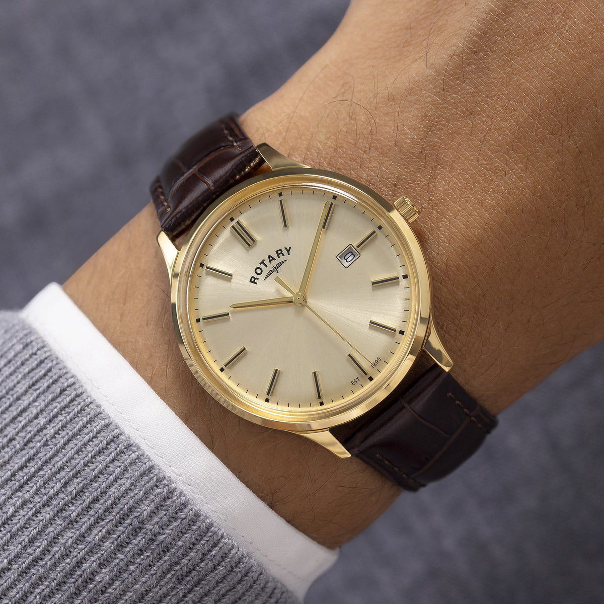 Rotary Gents Gold Tone Watch on Leather Strap with Date RGS10013/03 Media