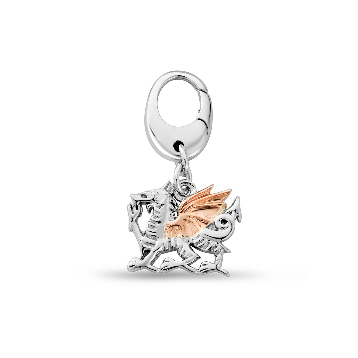 Silver & Gold Ladies Insignia Welsh Dragon Clip-on Charm 3SWDN0782