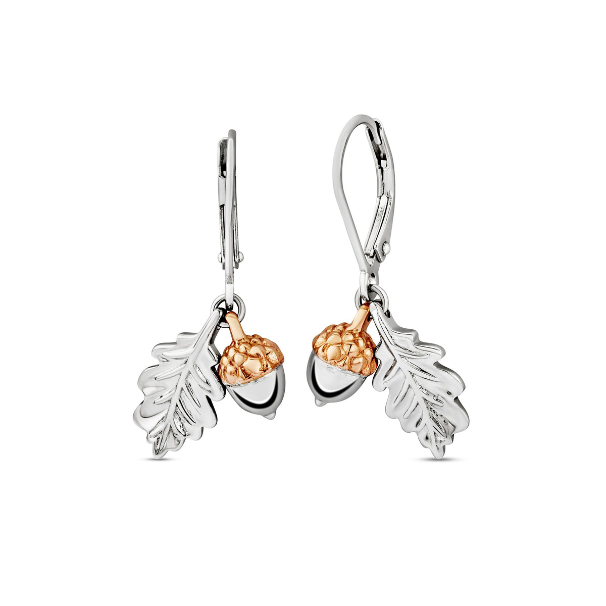 3SROY910 Clogau Sterling Silver and Welsh Gold Ladies Royal Oak Leaf Drop Earrings