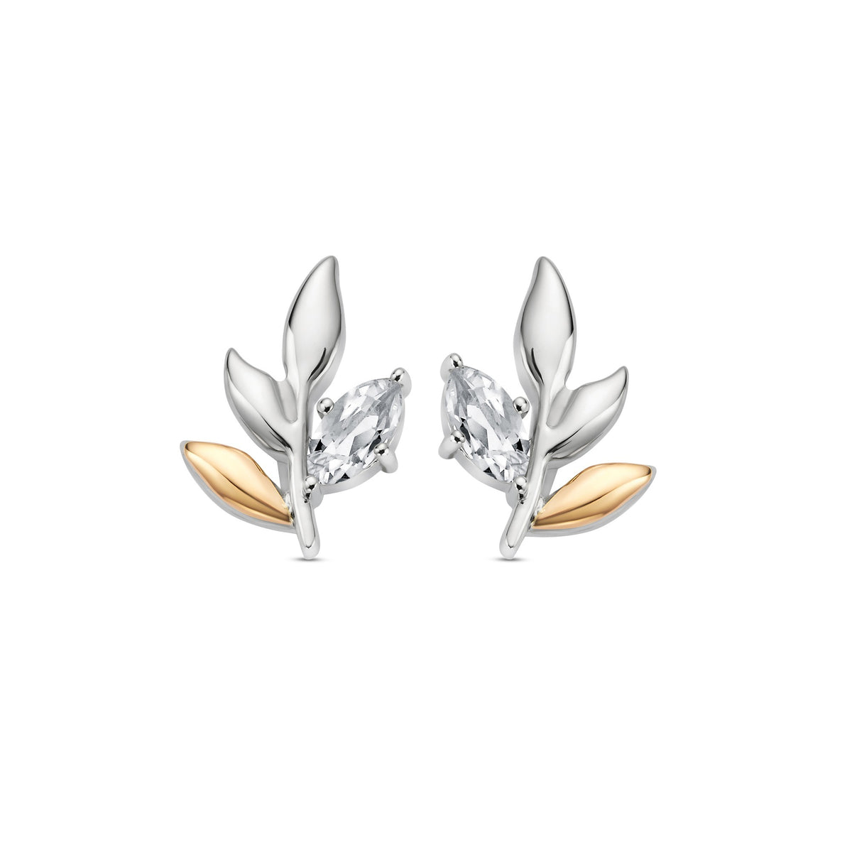 Silver and Gold Ladies Leaf Stud Earrings 3SROY929