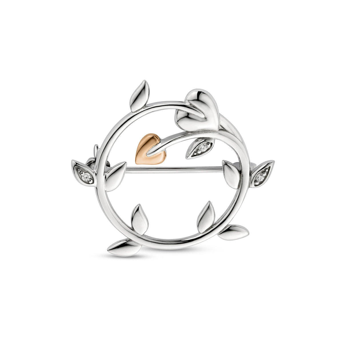 3STOL1414 Clogau Ladies Sterling Silver and Welsh Gold Tree of Life Vine Brooch Set with Swarovski Zirconia