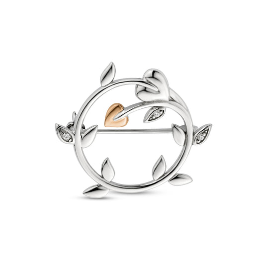 3STOL1414 Clogau Ladies Sterling Silver and Welsh Gold Tree of Life Vine Brooch Set with Swarovski Zirconia