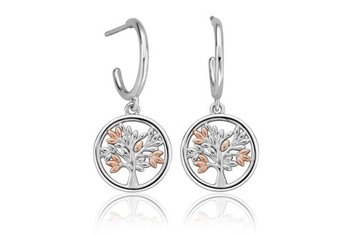 3SNTLCDE Clogau Sterling Silver and Welsh Gold Ladies Tree of Life Drop Earrings