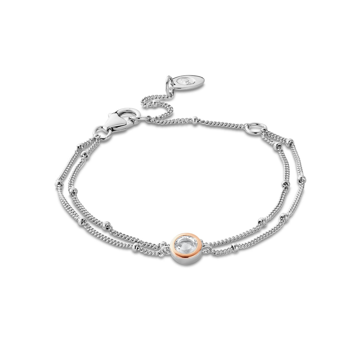3SCLC0061 Clogau Ladies Sterling Silver and Welsh Gold Double Chain Bracelet with White Topaz