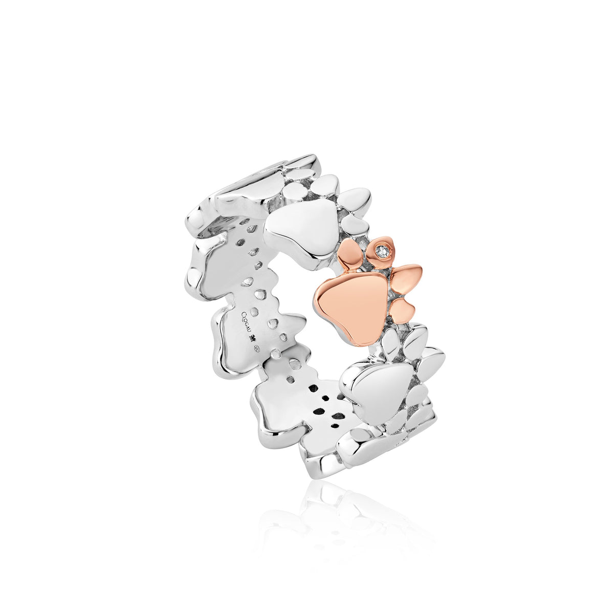 3SPWP0648 Ladies Sterling Silver and Welsh Gold Multi-Paw Ring Set with White Topaz
