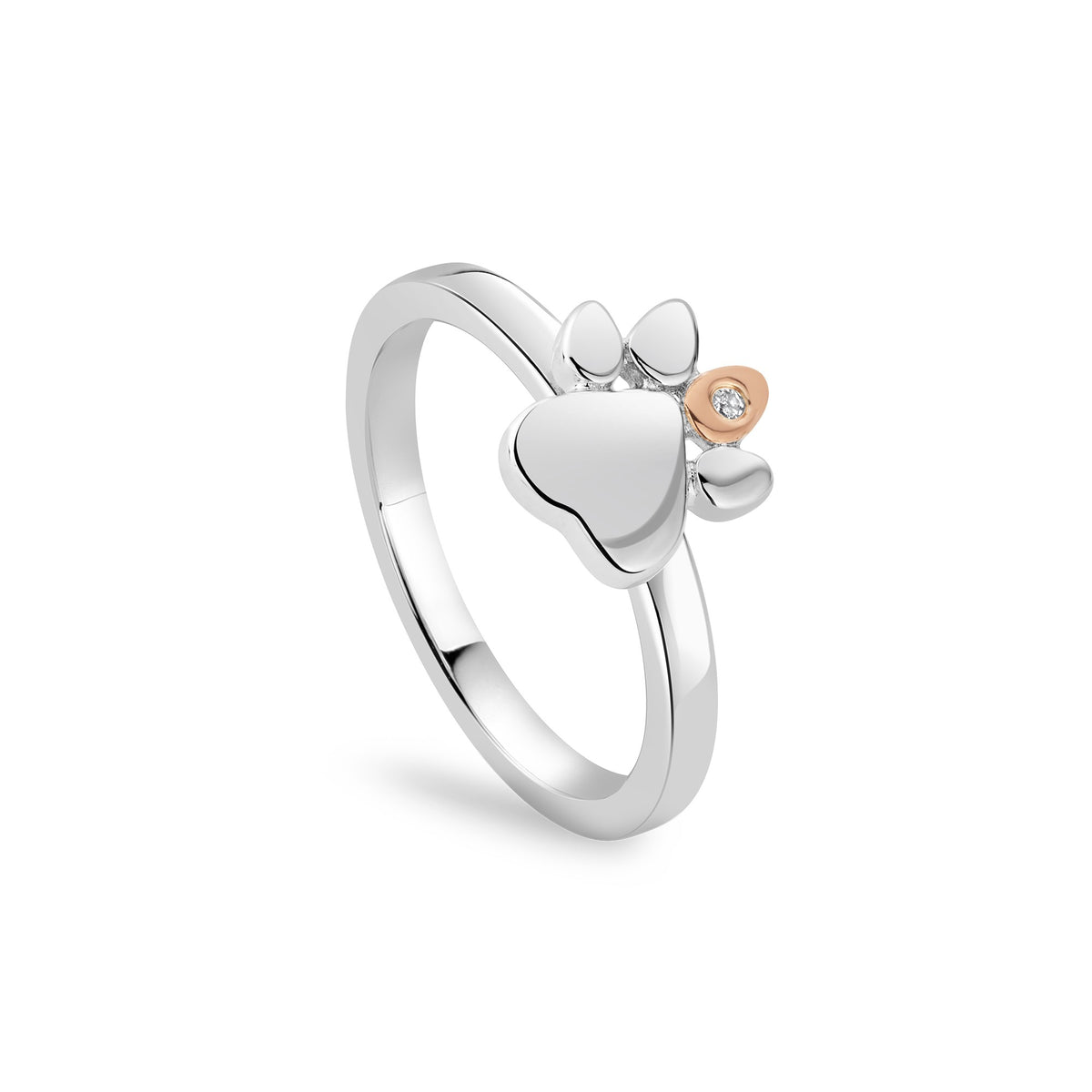 3SPWP0649 Clogau Sterling Silver & Welsh Gold Ladies Pawprints Stacking Dress Ring Set with White Topaz