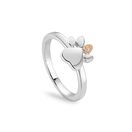 3SPWP0649 Clogau Sterling Silver & Welsh Gold Ladies Pawprints Stacking Dress Ring Set with White Topaz