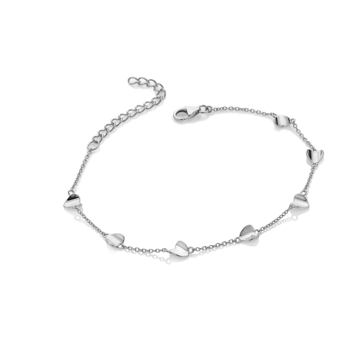 Ladies Sterling Silver Much Loved Station Heart Bracelet DL730 main