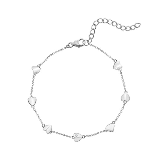 Ladies Sterling Silver Much Loved Station Heart Bracelet DL730 Aerial view