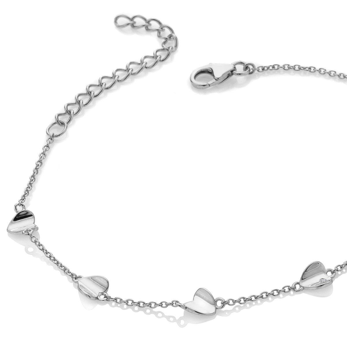 Ladies Sterling Silver Much Loved Station Heart Bracelet DL730 close up
