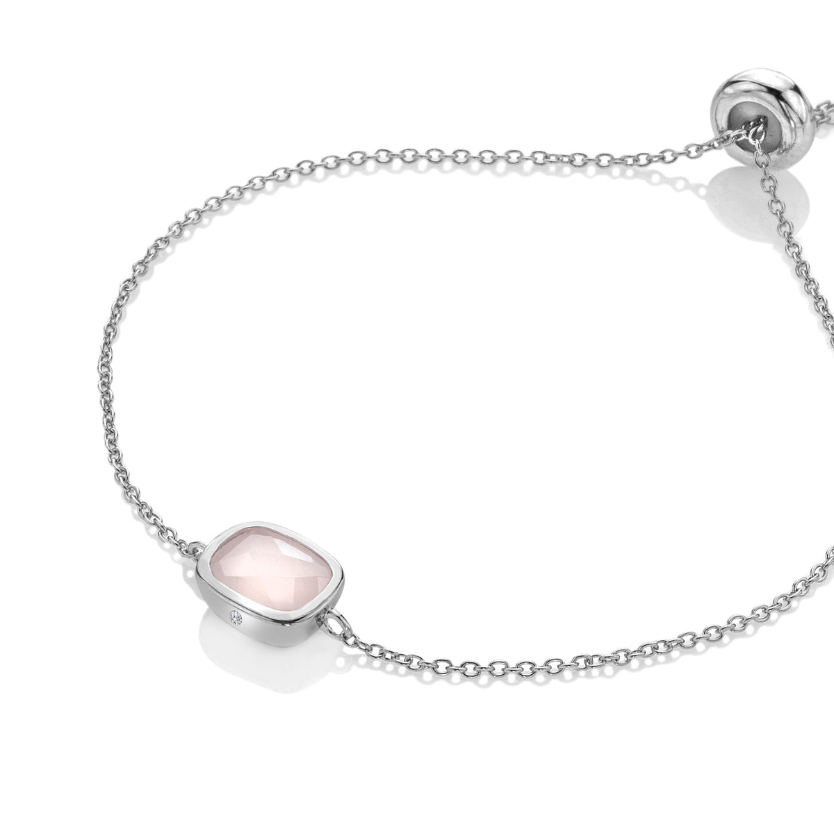 Hot Diamonds Rose Quartz Sterling Silver Slider Bracelet DL734 Close up